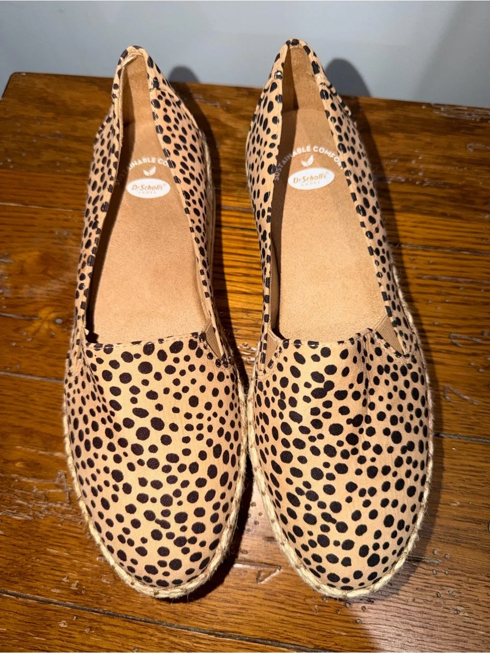 Dr. Scholl's Tan Espadrille Slip-Ons with Black Spot Print